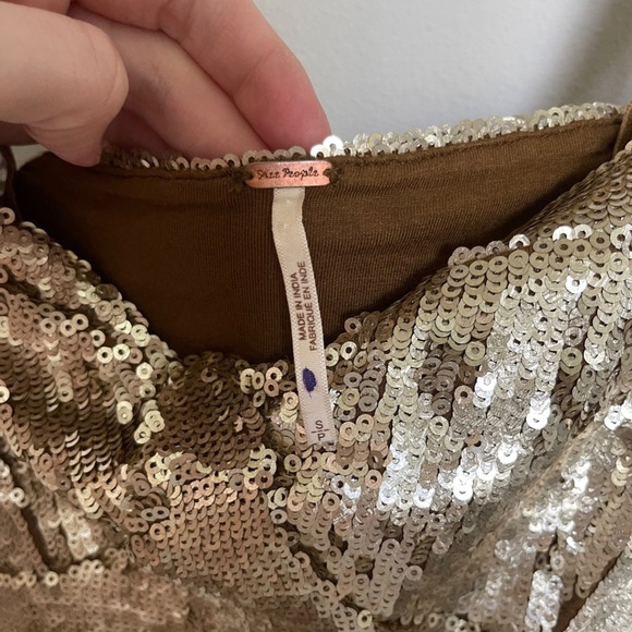 Free People River of Stars Gold Sequin Sparkle Bustier Crop Top - Picture 5 of 6